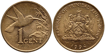 Тринидад и Тобаго 1 цент 1994 колибри KM 29 бронза 4396-1018