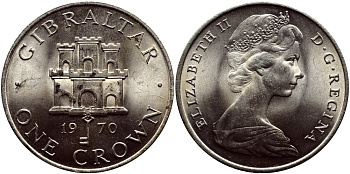 Гибралтар 1 крона 1970 Елизавета II (1952-2022), старый замок KM 4 медно-никель UNC 4179-414