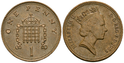 Великобритания 1 пенни 1988 Елизавета II (1952-2022) KM 935, Spink 4381 (B3) бронза 4167-1232