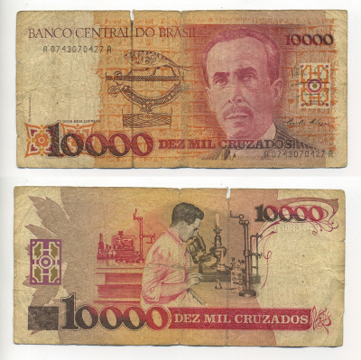 БРАЗИЛИЯ 10000 КРУЗАДО 1989 ПОДПИСЬ 26 Pick 215 бумага 6289-30-2-1