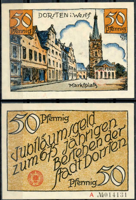 Германия, Дорстен 50 пфеннигов 1922 нотгельд, историческая серия Li.273, M.282.1 бумага UNC (пресс) 444-54-2-2