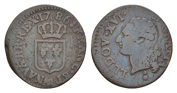 Франция 1 лиард 1786 W, Людовик XVI (1774-1792) KM 585.14 медь 4655-234