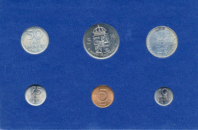 Швеция набор монетного двора из 6 монет 1973 в картоне, Густав VI Адольф (1950-1973) KM MS1 UNC 7-5-7-213