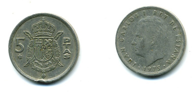 ИСПАНИЯ 5 ПЕСЕТ 1975 (76) ХУАН КАРЛОС I KM 807 медно-никель 54-1251