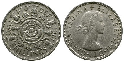 Великобритания 2 шиллинга (флорин) 1961 Елизавета II (1952-2022) KM 906, Spink 4146 медно-никель 4382-246