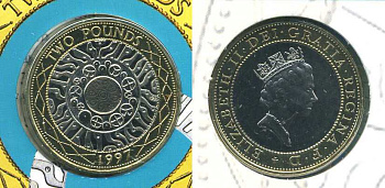 Великобритания 2 фунта 1997 Елизавета II (1952-2022) KM 976, Spink 4318 (K8) биметалл BUNC 7-5-1-15