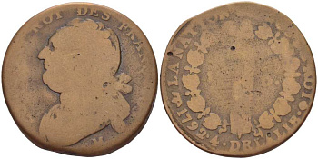 ФРАНЦИЯ 12 ДЕНЬЕ 1792 M, ЛЮДОВИК XVI KM 600.10 бронза 117-846