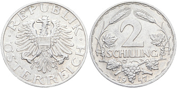 Австрия 2 шиллинга 1947 KM 2872 алюминий 3333-1235
