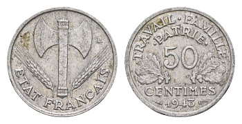 Франция 50 сантимов 1943 KM 914 алюминий 4174-834