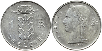 БЕЛЬГИЯ 1 ФРАНК 1972 BELGIE KM 143.1 медно-никель 4384-122