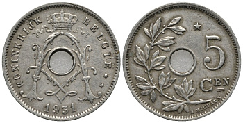 Бельгия 5 сантимов 1931 Belgie, Альберт I (1910-1934) KM 67 медно-никель 4576-1252