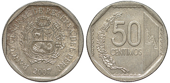 Перу 50 сентимо 2007 KM 307.4 медно-никель 4605-256
