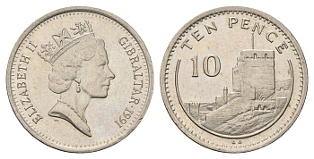 Гибралтар 10 пенсов 1991 KM 23.1 медно-никель UNC 4666-325