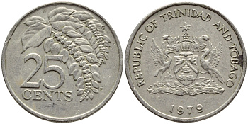 Тринидад и Тобаго 25 центов 1979 цветок дикая пуансеттия KM 32 медно-никель 4396-745