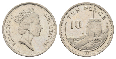 Гибралтар 10 пенсов 1991 KM 23.1 медно-никель UNC 4666-325