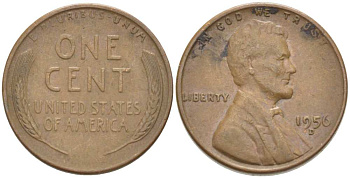 США 1 ЦЕНТ 1956 D, ЛИНКОЛЬН KM А132 медь цинк 218-658