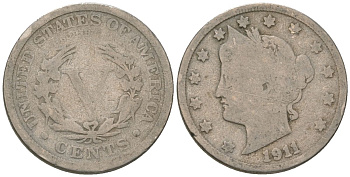 США 5 центов 1911 голова свободы KM 112 медно-никель 3336-252