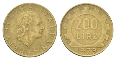 Италия 200 лир 1979 R, шестерня KM 105 алюминиевая бронза 4704-846