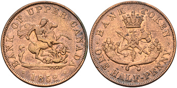 Канада 1/2 пенни 1852 Upper Canada, токен KM TN2 медь    4599-615