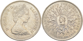 Великобритания 25 пенсов 1980 80 лет королеве Елизавете-королеве матери, Елизавета II (1952-2022) KM 921, Spink 2228 медно-никель 4552-514