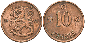 Финляндия 10 пенни 1924 KM 24 медь 4591-957
