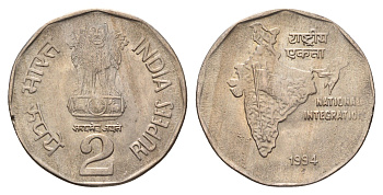 Индия 2 рупии 1994 KM 121.3 медно-никель aUNC 4119-1252