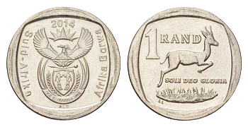 ЮАР 1 ранд 2014 медь плакированная никелем UNC 4627-611