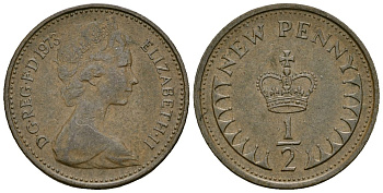 Великобритания 1/2 пенни 1973 Елизавета II (1952-2022) KM 914, Spink 4239 бронза 4173-813