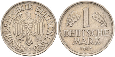 ФРГ 1 марка 1963 F KM 110 медно-никель 4126-543