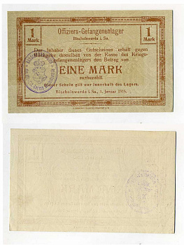 Германия 1 марка 1916 Бишофсверда в Саксонии, лагерь военнопленных офицеров и тюрьмы C-2755 бумага UNC (пресс) 000-00-00