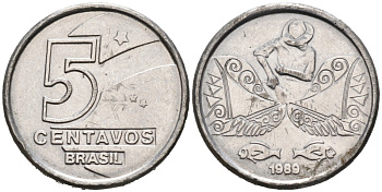 Бразилия 5 сентаво 1989 KM 612 нержавеющая сталь 192-359