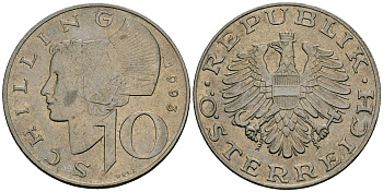 Австрия 10 шиллингов 1993 KM 2918 медно-никель 4167-454