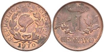 Колумбия 1 сентаво 1970 KM 205а сталь плакированная медью 217-1238