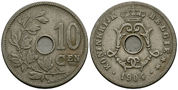 Бельгия 10 сантимов 1904 Belgie KM 53 медно-никель 4172-1125