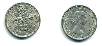 Великобритания 6 пенсов 1964 Елизавета II (1952-2022) KM 903, Spink 4149 медно-никель 36-844