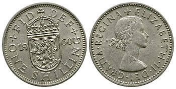 Великобритания 1 шиллинг 1960 Елизавета II (1952-2022), Шотландский герб KM 905, Spink 4148 медно-никель 4384-651
