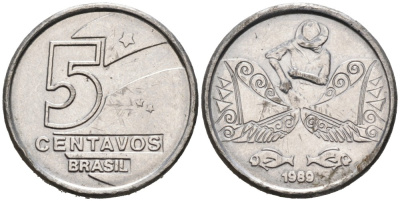 Бразилия 5 сентаво 1989 KM 612 нержавеющая сталь 192-359