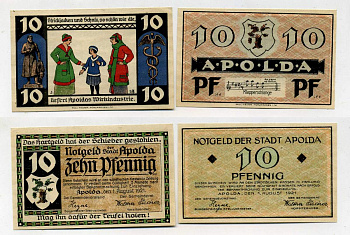 АПОЛЬДА ЛОТ ИЗ 2 БОН ПО 10 ПФЕННИГОВ 1921 МУЗЫКА бумага UNC (ПРЕСС) 70-2212