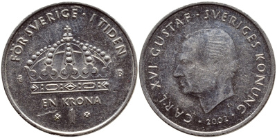 Швеция 1 крона 2002 Карл XVI Густав (1973- ) KM 894 медно-никель 4364-1253
