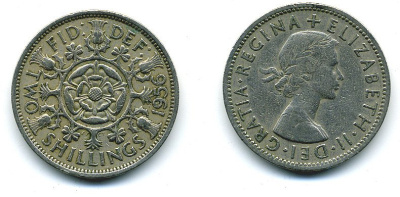 Великобритания 2 шиллинга (флорин) 1956 Елизавета II (1952-2022) KM 906, Spink 4146 медно-никель 4110-1433