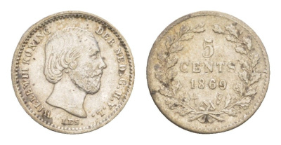 Нидерланды 5 центов 1869 Виллем III (1849-1890) KM 91 серебро 4659-226