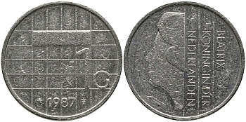 Нидерланды 1 гульден 1987 Беатрикс (1980-2013) KM 205 никель 34-241