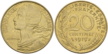 Франция 20 сантимов 1979 тип Marianne KM 930, Le Franc 156.19 медь алюминий никель 4592-1045