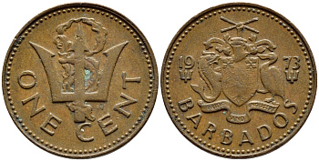 Барбадос 1 цент 1973 сломанный трезубец Британии KM 10 бронза 4396-1248