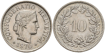 Швейцария 10 раппенов 1970 KM 27 медно-никель 4189-419
