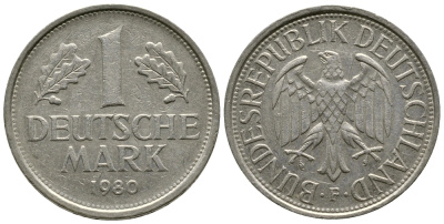 ФРГ 1 МАРКА 1980 F KM 110 медно-никель 47-726