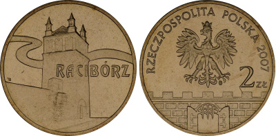 Польша 2 злотых 2007 MW, серия польские города, Рацибуж (Raciborz) KM 619 нордик UNC 4676-441
