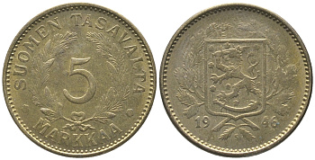 ФИНЛЯНДИЯ 5 МАРОК 1946 S KM 31а латунь 34-114