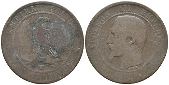ФРАНЦИЯ 10 САНТИМОВ 1856 W, НАПОЛЕОН III (1852-1870) KM 771.7, LA FRANC 133.38 бронза 51-2336