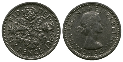 Великобритания 6 пенсов 1962 Елизавета II (1952-2022) KM 903, Spink 4149 медно-никель 4381-747